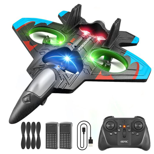 4DRC V32 RC Fighter Plane Drone with LED Lights ✈️ | 2.4GHz Remote Control Flying Aircraft | 360° Flip 🔄 | Gyro Stabilization | 3 Speed Modes ⚡ | Dual Batteries 🔋 | Beginner & Kids RC Toy Gift 🎁